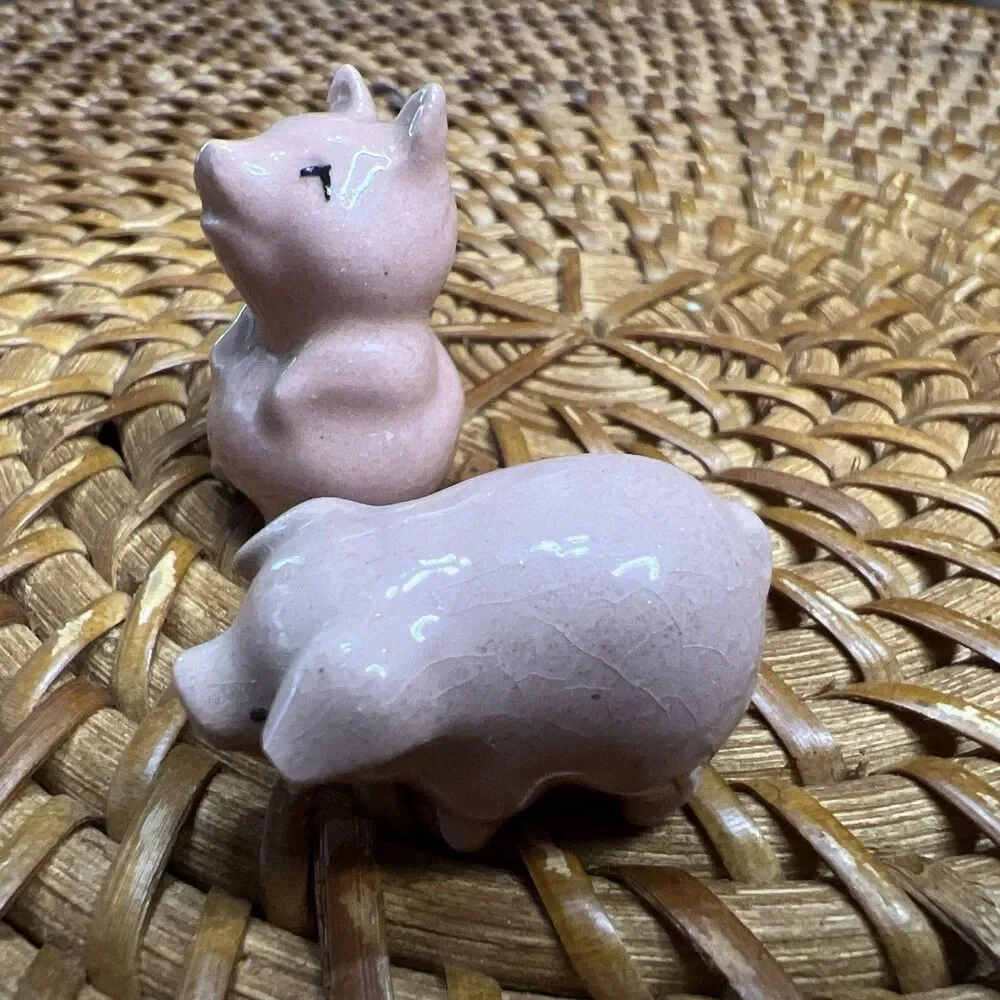 Hagan Renaker Pink Pigs 1960s Vintage Porcelain 2 Figures, Miniature